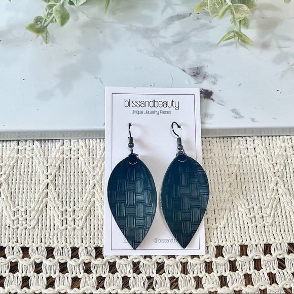 Jewelry - Faux Leather Drop Earrings Dangle Sterling Silver Earrings